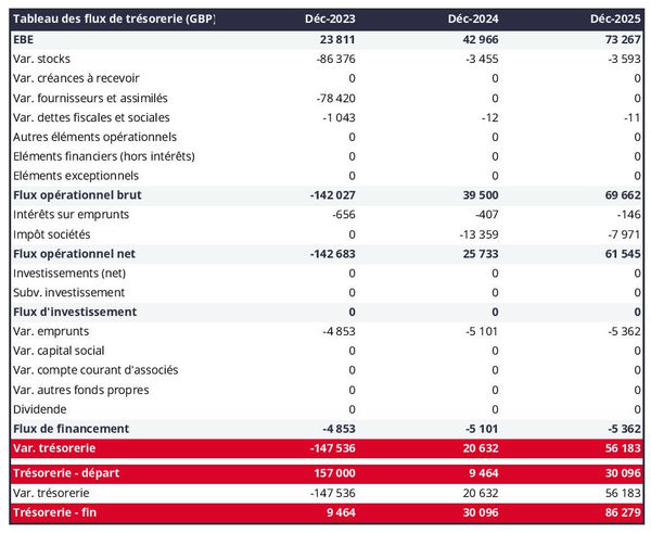 exemple de prévision de trésorerie dans un business plan de fabricant de machines pour l'agro-alimentaire