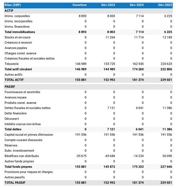 exemple de bilan prévisionnel dans un business plan d'école de langue 