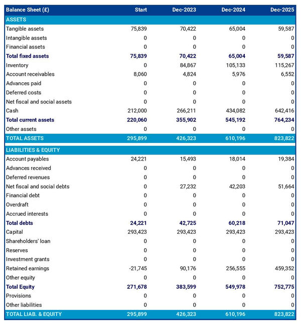 example of concept store projected balance sheet