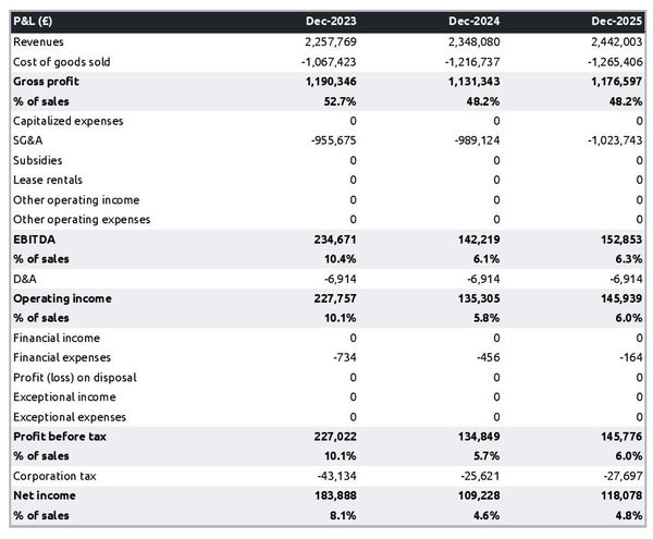 panini shop projected profit and loss statement