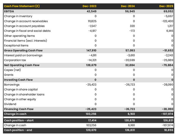 computer engineering company projected cash flow statement
