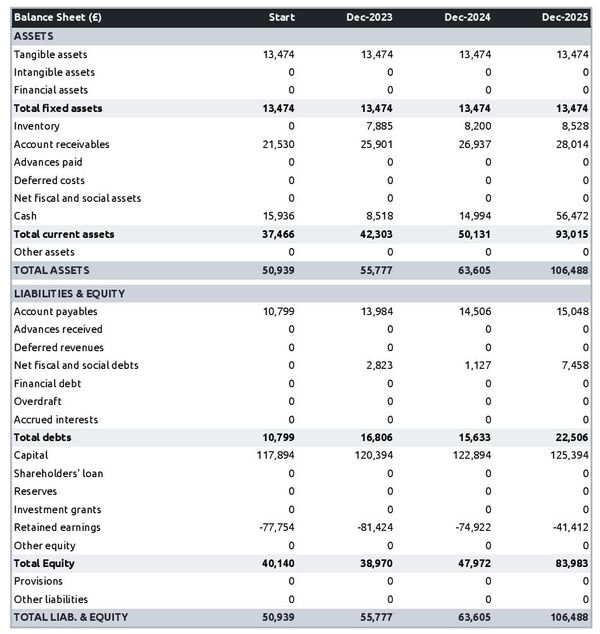 example of blueberry farm projected balance sheet