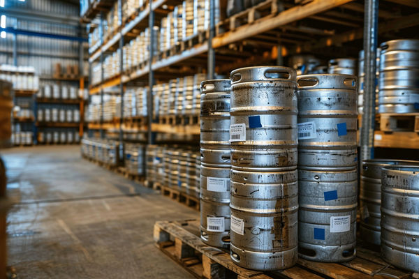 Inventory of IPA kegs waiting to be sold at a microbrewey