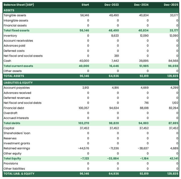 financial projections: honey bee farm balance sheet example