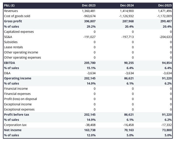 projected baseball bat manufacturing business income statement