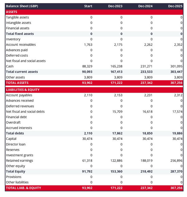 financial projections: soundproofing consulting firm balance sheet example
