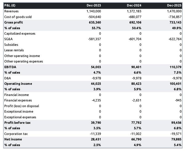 pharmaceutical wholesaler projected profit and loss statement