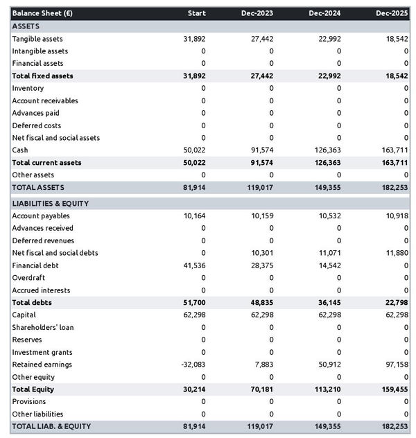 example of home interior wholesaler projected balance sheet