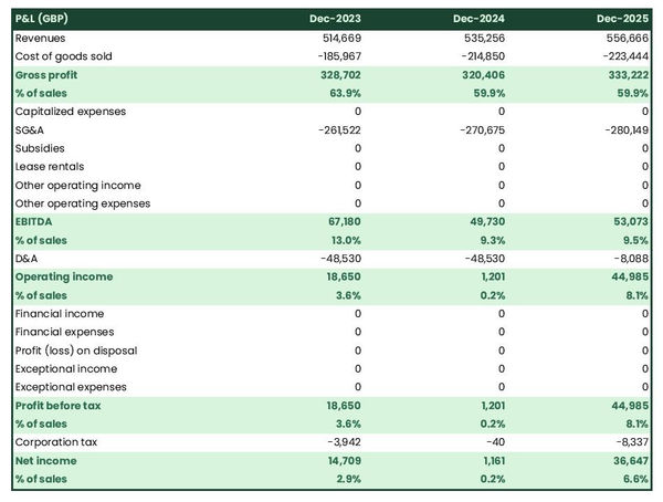 projected liquor store income statement