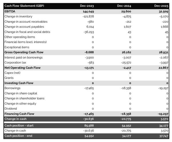 hat store projected cash flow statement