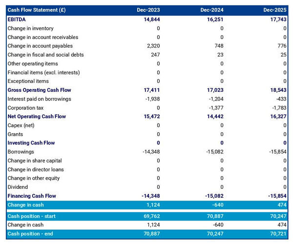 sightseeing boat company projected cash flow statement