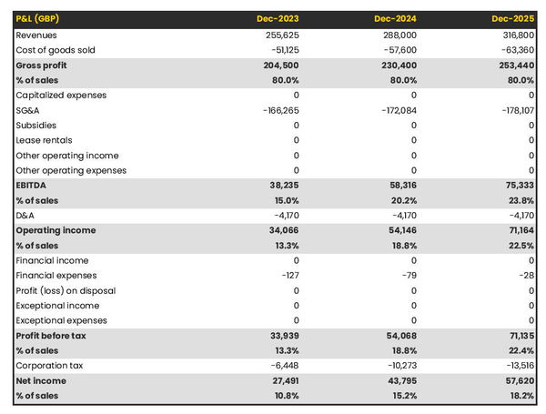 financing brokerage firm profit and loss forecast