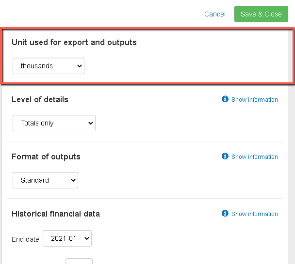 unit used in my financial statements on The Business Plan Shop