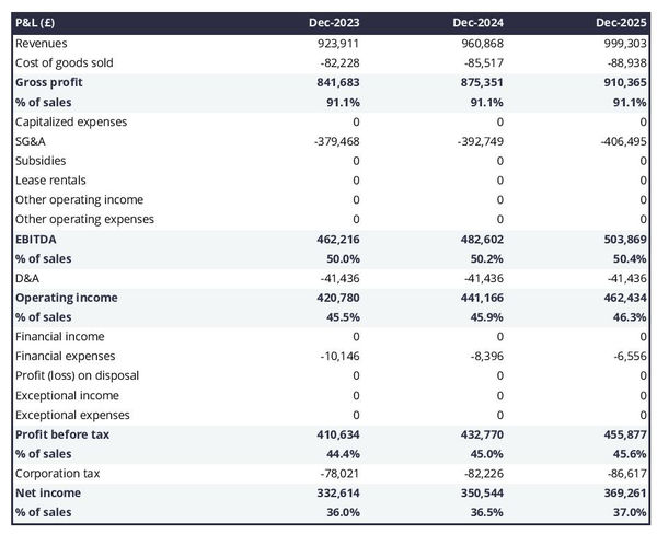photo lab and printing company projected profit and loss statement