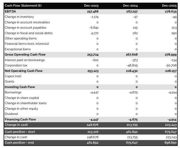 stylist company cash flow forecast
