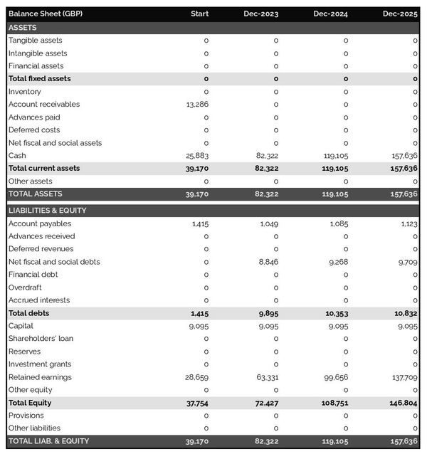 financial projections: crematorium balance sheet example
