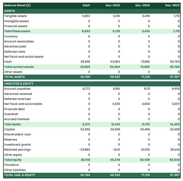 financial projections: image consulting firm balance sheet example