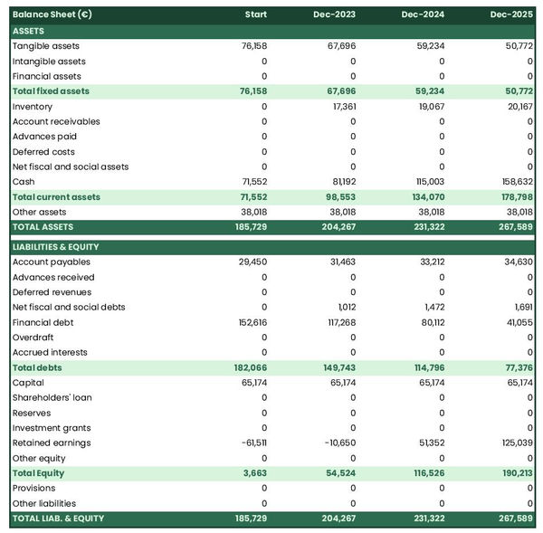 financial projections: laser tag gaming center balance sheet example