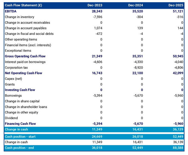 chickpea farm projected cash flow statement
