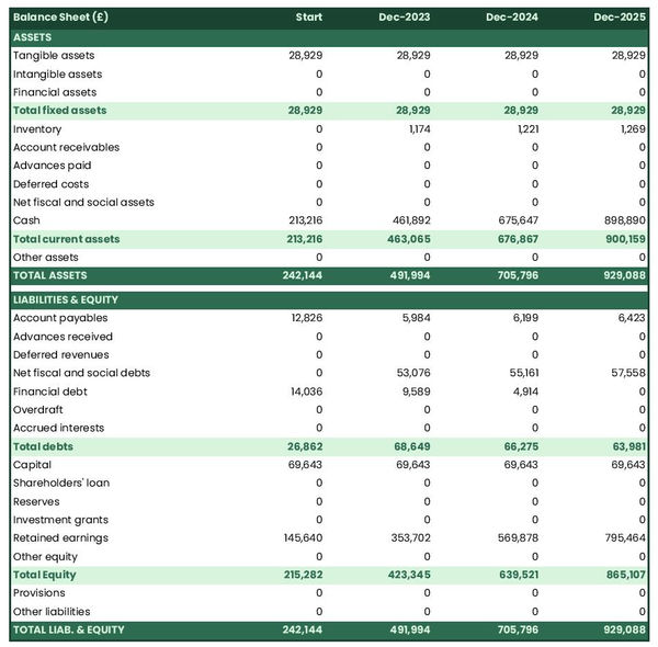 financial forecast: spa and wellness centre balance sheet example