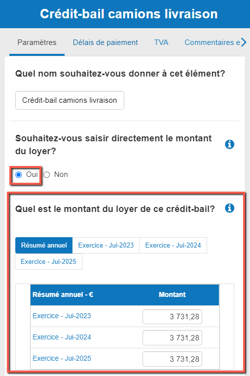 saisie du montant du loyer d'un crédit-bail dans The Business Plan Sop