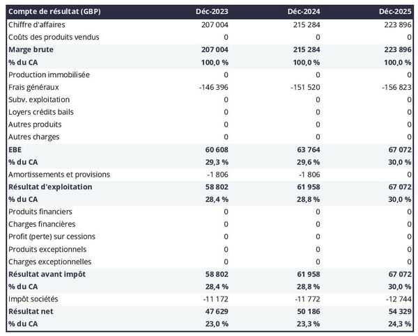 prévisionnel de cabinet de lobbying : compte de résultat 