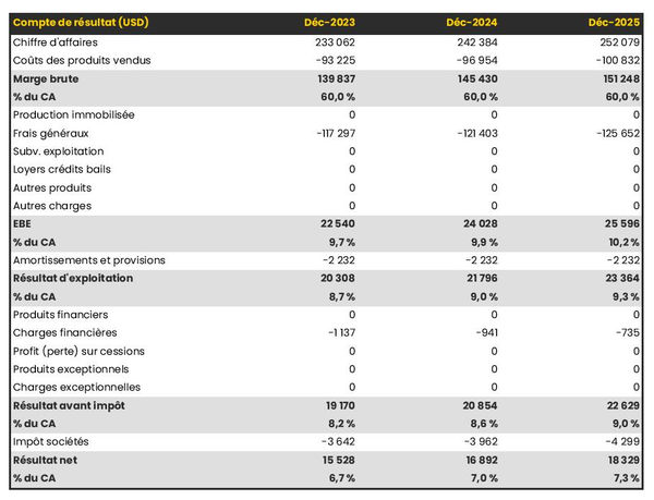 prévisionnel de société de location de scooters et motos : compte de résultat 