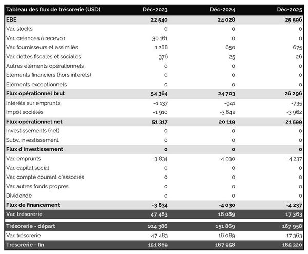 exemple de prévision de trésorerie de société de location d'équipement de ski