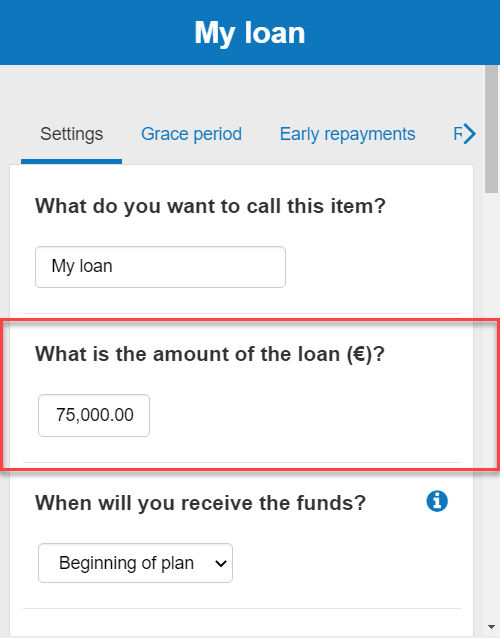  entering the value of the investment loan amount