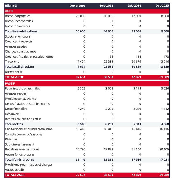 bilan prévisionnel d'entreprise de conseil en image 