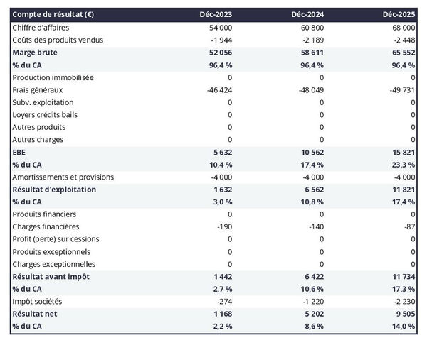 entreprise de conseil en image : compte de résultat prévisionnel