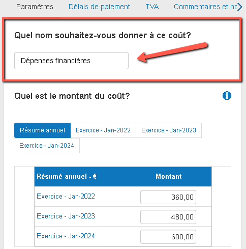 saisir le nom de l'autre charge d'exploitation