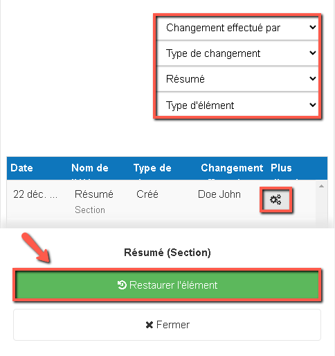 restaurer la section supprimée dans mon plan d'affaires sur mobile