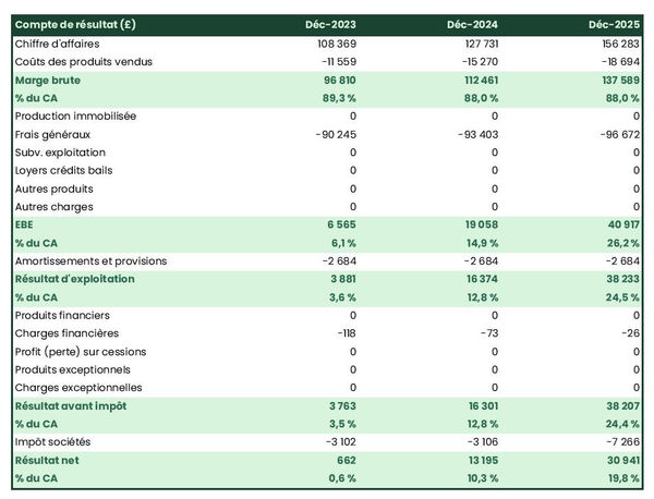 prévisionnel d'élevage de pintades : compte de résultat 
