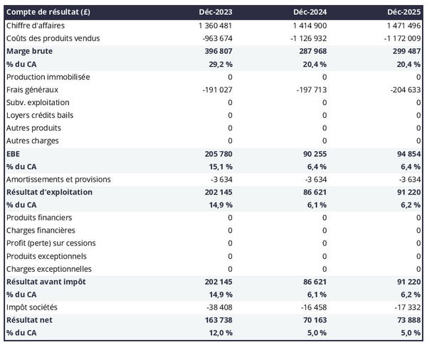 exemple de compte de résultat prévisionnel de fabricant de battes de criquet