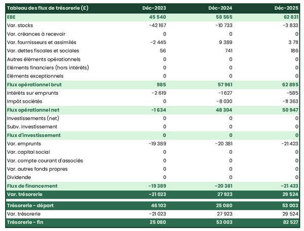 tableau de trésorerie prévisionnelle de boutique de CBD