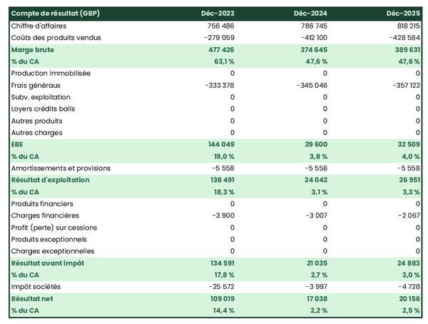magasin de chapeaux : compte de résultat prévisionnel