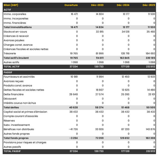 exemple de bilan d'entreprise de démarchage à domicile dans un prévisionnel