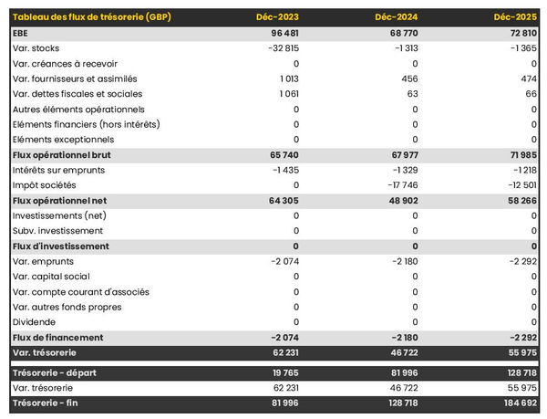 tableau de trésorerie prévisionnelle d'entreprise de démarchage à domicile
