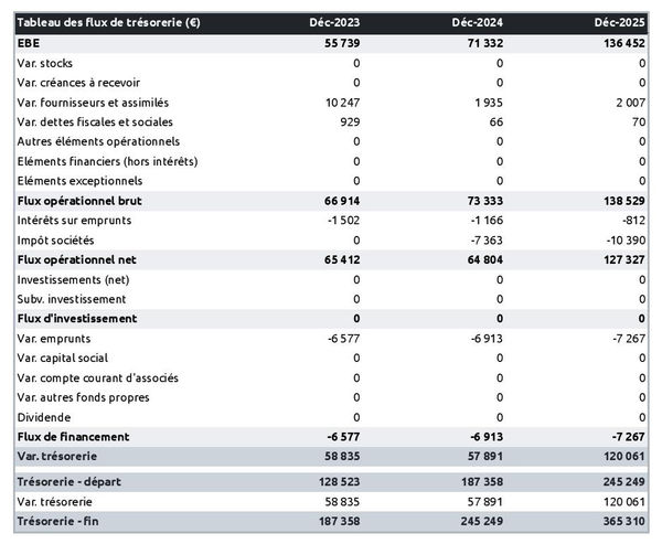tableau de trésorerie prévisionnelle d'entreprise de transport de chevaux