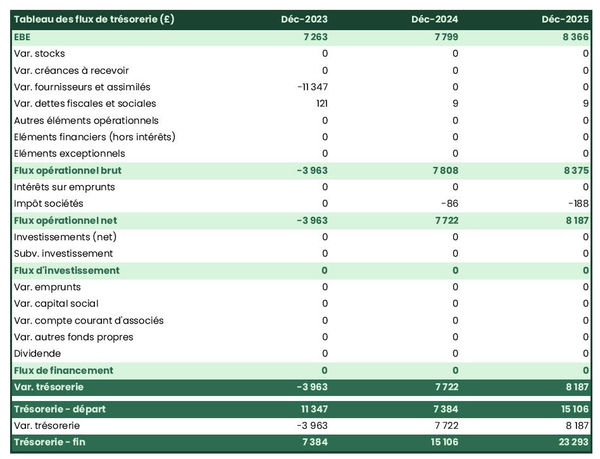 tableau de trésorerie prévisionnelle de food hall
