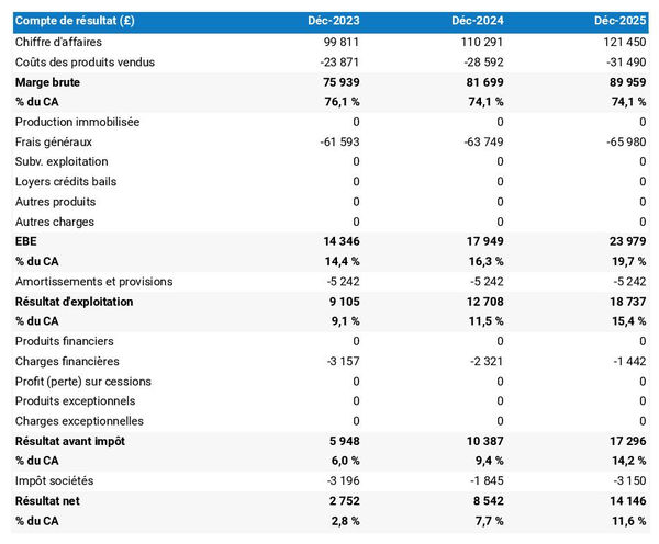 prévisionnel de camion de glaces : compte de résultat 