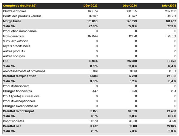 prévisionnel de bar à gin : compte de résultat 