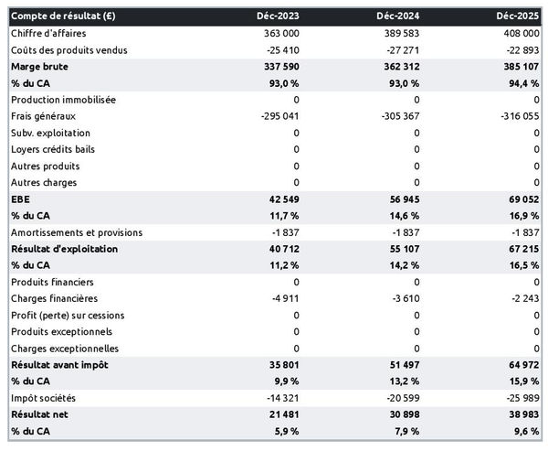 prévisionnel d'agence de développement informatique : compte de résultat