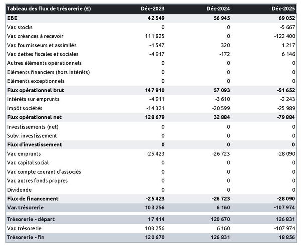 prévisionnel de trésorerie d'entreprise d'infogérance