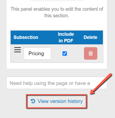  restoring sections in my business plan using view version history and filters