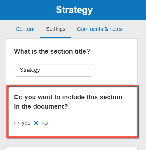 excluding the strategy section from my business plan