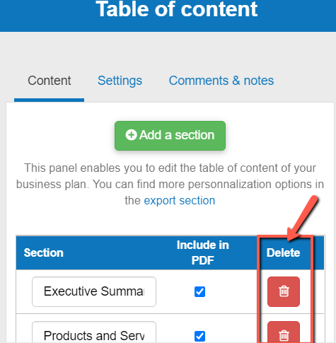 deleting two entire sections from my business plan