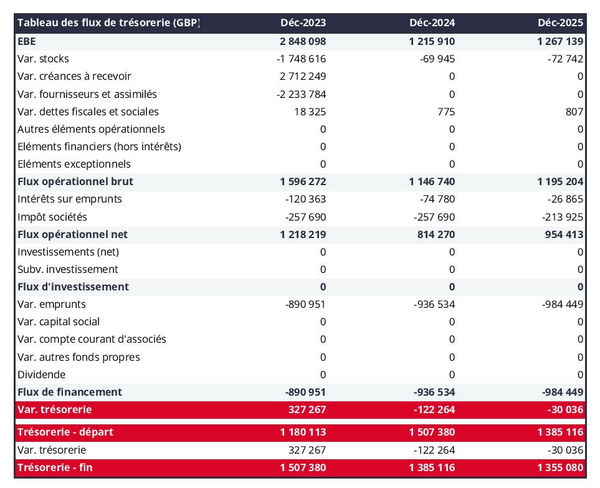 prévisionnel de trésorerie d'entreprise de location de quads