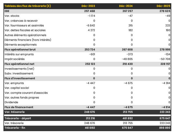 tableau de trésorerie prévisionnelle d'entreprise de stylisme
